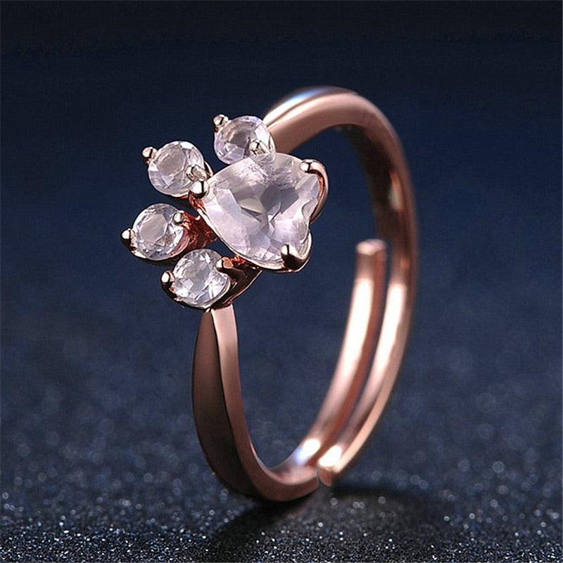 Cute Cat Paw Rose Gold Adjustable Rings For Women - meowoholics