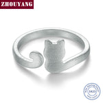 Cute Wire Drawing Little Cat Sterling Silver Adjustable Ring - meowoholics