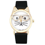 Cute Glasses Cat Pattern Leather Quartz Watch - meowoholics