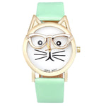 Cute Glasses Cat Pattern Leather Quartz Watch - meowoholics