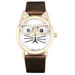 Cute Glasses Cat Pattern Leather Quartz Watch - meowoholics