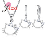 Hello Kitty Silver Pendant Necklace Earrings Set For Women - meowoholics