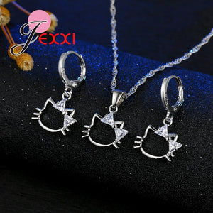 Hello Kitty Silver Pendant Necklace Earrings Set For Women - meowoholics