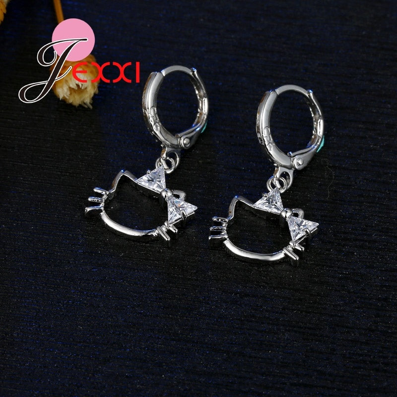 Hello Kitty Silver Pendant Necklace Earrings Set For Women - meowoholics