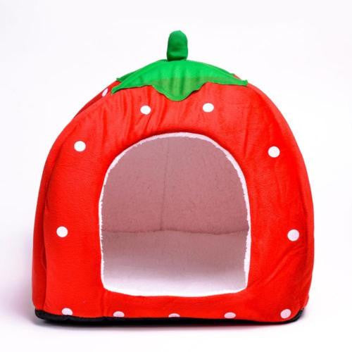 Soft Strawberry Design Igloo Cat Bed House - meowoholics