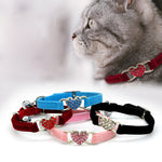 Cat Charm Heart Adjustable Collar Elastic Band Soft Velvet - meowoholics