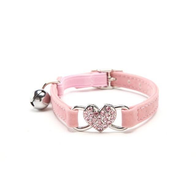 Cat Charm Heart Adjustable Collar Elastic Band Soft Velvet - meowoholics